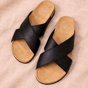 Western Chief Metallic Black Cross Strap Cork Slide Sandals Size 8